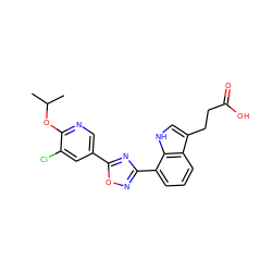 CC(C)Oc1ncc(-c2nc(-c3cccc4c(CCC(=O)O)c[nH]c34)no2)cc1Cl ZINC000084596530