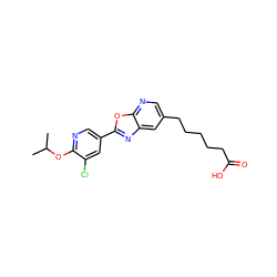 CC(C)Oc1ncc(-c2nc3cc(CCCCCC(=O)O)cnc3o2)cc1Cl ZINC000084669877