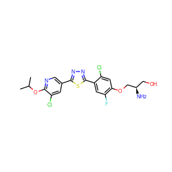 CC(C)Oc1ncc(-c2nnc(-c3cc(F)c(OC[C@H](N)CO)cc3Cl)s2)cc1Cl ZINC000139504262