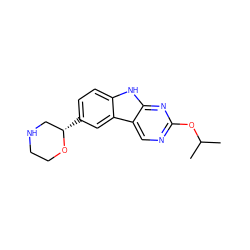 CC(C)Oc1ncc2c(n1)[nH]c1ccc([C@H]3CNCCO3)cc12 ZINC000205124558