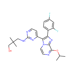 CC(C)Oc1nccn2c(-c3ccnc(NCC(C)(C)CO)n3)c(-c3ccc(F)cc3F)nc12 ZINC000063540195