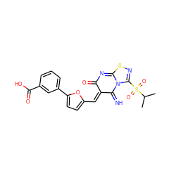 CC(C)S(=O)(=O)C1=NSC2=NC(=O)/C(=C\c3ccc(-c4cccc(C(=O)O)c4)o3)C(=N)N21 ZINC000032961248