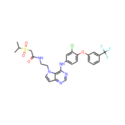 CC(C)S(=O)(=O)CC(=O)NCCn1ccc2ncnc(Nc3ccc(Oc4cccc(C(F)(F)F)c4)c(Cl)c3)c21 ZINC000095558809