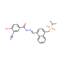 CC(C)S(=O)(=O)Cc1ccc(/C=N/NC(=O)c2ccc(O)c(C#N)c2)c2ccccc12 ZINC000013492696