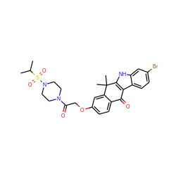 CC(C)S(=O)(=O)N1CCN(C(=O)COc2ccc3c(c2)C(C)(C)c2[nH]c4cc(Br)ccc4c2C3=O)CC1 ZINC000114802364