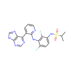 CC(C)S(=O)(=O)Nc1ccc(F)c(Nc2ncccc2-c2ncnc3[nH]cnc23)c1F ZINC000166380505