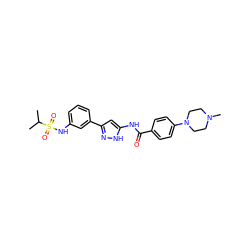 CC(C)S(=O)(=O)Nc1cccc(-c2cc(NC(=O)c3ccc(N4CCN(C)CC4)cc3)[nH]n2)c1 ZINC000072176160