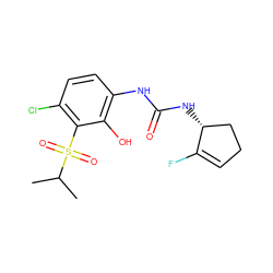 CC(C)S(=O)(=O)c1c(Cl)ccc(NC(=O)N[C@@H]2CCC=C2F)c1O ZINC001772645786