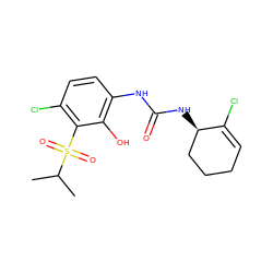 CC(C)S(=O)(=O)c1c(Cl)ccc(NC(=O)N[C@@H]2CCCC=C2Cl)c1O ZINC001772654158