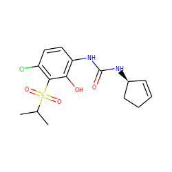 CC(C)S(=O)(=O)c1c(Cl)ccc(NC(=O)N[C@H]2C=CCC2)c1O ZINC001772613370