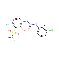 CC(C)S(=O)(=O)c1c(Cl)ccc(NC(=O)Nc2cccc(Cl)c2Cl)c1O ZINC000653866636