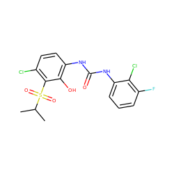 CC(C)S(=O)(=O)c1c(Cl)ccc(NC(=O)Nc2cccc(F)c2Cl)c1O ZINC000653866666