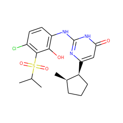 CC(C)S(=O)(=O)c1c(Cl)ccc(Nc2nc([C@H]3CCC[C@H]3C)cc(=O)[nH]2)c1O ZINC000299837357