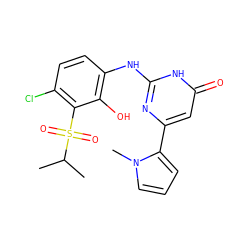 CC(C)S(=O)(=O)c1c(Cl)ccc(Nc2nc(-c3cccn3C)cc(=O)[nH]2)c1O ZINC000299818701