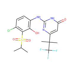 CC(C)S(=O)(=O)c1c(Cl)ccc(Nc2nc(C(C)(C)C(F)(F)F)cc(=O)[nH]2)c1O ZINC000299838957