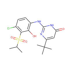 CC(C)S(=O)(=O)c1c(Cl)ccc(Nc2nc(C(C)(C)C)cc(=O)[nH]2)c1O ZINC000299839175