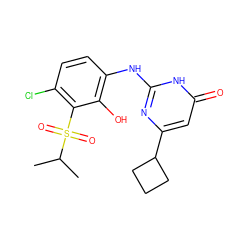 CC(C)S(=O)(=O)c1c(Cl)ccc(Nc2nc(C3CCC3)cc(=O)[nH]2)c1O ZINC000299841198