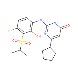 CC(C)S(=O)(=O)c1c(Cl)ccc(Nc2nc(C3CCCC3)cc(=O)[nH]2)c1O ZINC000299835193