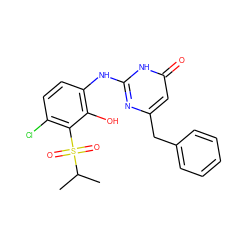 CC(C)S(=O)(=O)c1c(Cl)ccc(Nc2nc(Cc3ccccc3)cc(=O)[nH]2)c1O ZINC000299820853