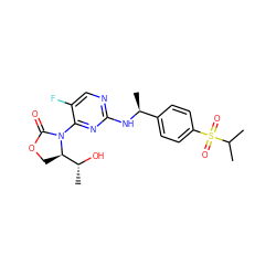 CC(C)S(=O)(=O)c1ccc([C@H](C)Nc2ncc(F)c(N3C(=O)OC[C@@H]3[C@@H](C)O)n2)cc1 ZINC000221908395