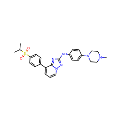 CC(C)S(=O)(=O)c1ccc(-c2cccn3nc(Nc4ccc(N5CCN(C)CC5)cc4)nc23)cc1 ZINC000147015770