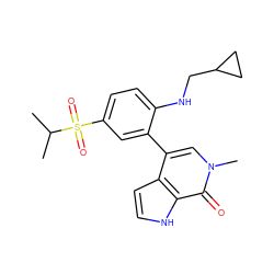 CC(C)S(=O)(=O)c1ccc(NCC2CC2)c(-c2cn(C)c(=O)c3[nH]ccc23)c1 ZINC000146478499