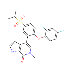 CC(C)S(=O)(=O)c1ccc(Oc2ccc(F)cc2F)c(-c2cn(C)c(=O)c3[nH]ccc23)c1 ZINC000146408017