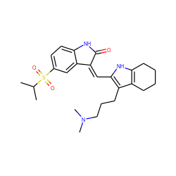 CC(C)S(=O)(=O)c1ccc2c(c1)/C(=C/c1[nH]c3c(c1CCCN(C)C)CCCC3)C(=O)N2 ZINC000013588468