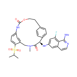 CC(C)S(=O)(=O)c1ccc2cc1CN(C)C(=O)[C@H](Nc1cc(F)c3c(N)nccc3c1)c1ccc(cc1)CCOC(=O)N2 ZINC000144476070