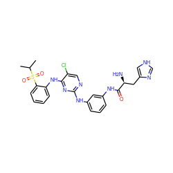 CC(C)S(=O)(=O)c1ccccc1Nc1nc(Nc2cccc(NC(=O)[C@@H](N)Cc3c[nH]cn3)c2)ncc1Cl ZINC000299822665