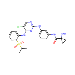 CC(C)S(=O)(=O)c1ccccc1Nc1nc(Nc2cccc(NC(=O)C3(N)CC3)c2)ncc1Cl ZINC000299837455