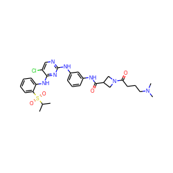 CC(C)S(=O)(=O)c1ccccc1Nc1nc(Nc2cccc(NC(=O)C3CN(C(=O)CCCN(C)C)C3)c2)ncc1Cl ZINC000299826410