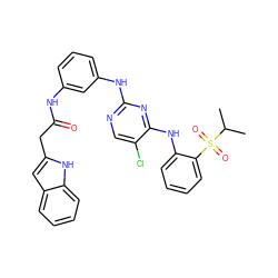 CC(C)S(=O)(=O)c1ccccc1Nc1nc(Nc2cccc(NC(=O)Cc3cc4ccccc4[nH]3)c2)ncc1Cl ZINC000299834253