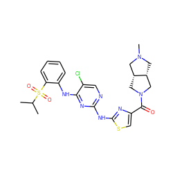 CC(C)S(=O)(=O)c1ccccc1Nc1nc(Nc2nc(C(=O)N3C[C@@H]4CN(C)C[C@@H]4C3)cs2)ncc1Cl ZINC000299828940