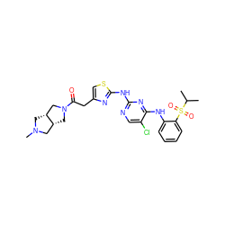 CC(C)S(=O)(=O)c1ccccc1Nc1nc(Nc2nc(CC(=O)N3C[C@@H]4CN(C)C[C@@H]4C3)cs2)ncc1Cl ZINC000299824760