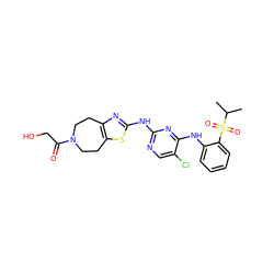 CC(C)S(=O)(=O)c1ccccc1Nc1nc(Nc2nc3c(s2)CCN(C(=O)CO)CC3)ncc1Cl ZINC000299826910