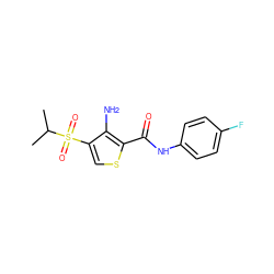 CC(C)S(=O)(=O)c1csc(C(=O)Nc2ccc(F)cc2)c1N ZINC000000158219