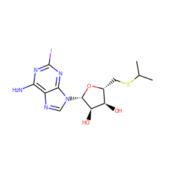 CC(C)SC[C@H]1O[C@@H](n2cnc3c(N)nc(I)nc32)[C@H](O)[C@@H]1O ZINC000013472023