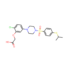 CC(C)Sc1ccc(S(=O)(=O)N2CCN(c3ccc(Cl)c(OCC(=O)O)c3)CC2)cc1 ZINC000115250088