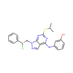 CC(C)Sc1nc(Nc2cccc(O)c2)c2cnn(C[C@H](Cl)c3ccccc3)c2n1 ZINC000299869508