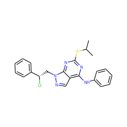 CC(C)Sc1nc(Nc2ccccc2)c2cnn(C[C@H](Cl)c3ccccc3)c2n1 ZINC000299870923