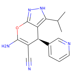 CC(C)c1[nH]nc2c1[C@@H](c1cccnc1)C(C#N)=C(N)O2 ZINC000006498873