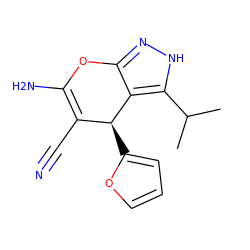 CC(C)c1[nH]nc2c1[C@@H](c1ccco1)C(C#N)=C(N)O2 ZINC000005130079