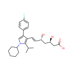 CC(C)c1c(/C=C/[C@H](O)C[C@@H](O)CC(=O)O)c(-c2ccc(F)cc2)cn1C1CCCCC1 ZINC000096905850