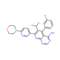 CC(C)c1c(-c2ccc(N3CCOCC3)nc2)nc2ncnc(N)c2c1-c1cccc(Br)c1 ZINC000013529858