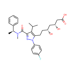 CC(C)c1c(C(=O)N(C)[C@@H](C)c2ccccc2)nn(-c2ccc(F)cc2)c1CC[C@@H](O)C[C@@H](O)CC(=O)O ZINC000014974376