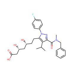 CC(C)c1c(C(=O)N(C)Cc2ccccc2)nn(-c2ccc(F)cc2)c1CC[C@@H](O)C[C@@H](O)CC(=O)O ZINC000014968003