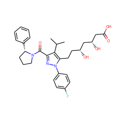 CC(C)c1c(C(=O)N2CCC[C@@H]2c2ccccc2)nn(-c2ccc(F)cc2)c1CC[C@@H](O)C[C@@H](O)CC(=O)O ZINC000014974379