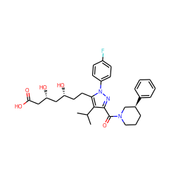 CC(C)c1c(C(=O)N2CCC[C@H](c3ccccc3)C2)nn(-c2ccc(F)cc2)c1CC[C@@H](O)C[C@@H](O)CC(=O)O ZINC000014968016