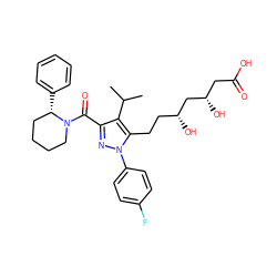 CC(C)c1c(C(=O)N2CCCC[C@@H]2c2ccccc2)nn(-c2ccc(F)cc2)c1CC[C@@H](O)C[C@@H](O)CC(=O)O ZINC000014974385